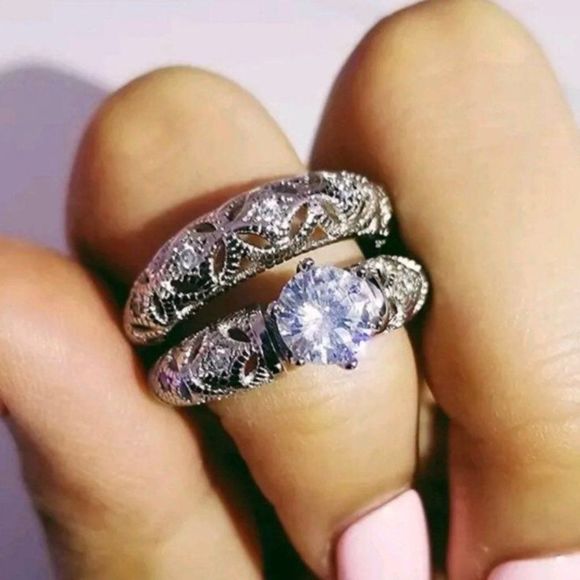 Jewelry - 2P/925 SS WEDDING RING SET